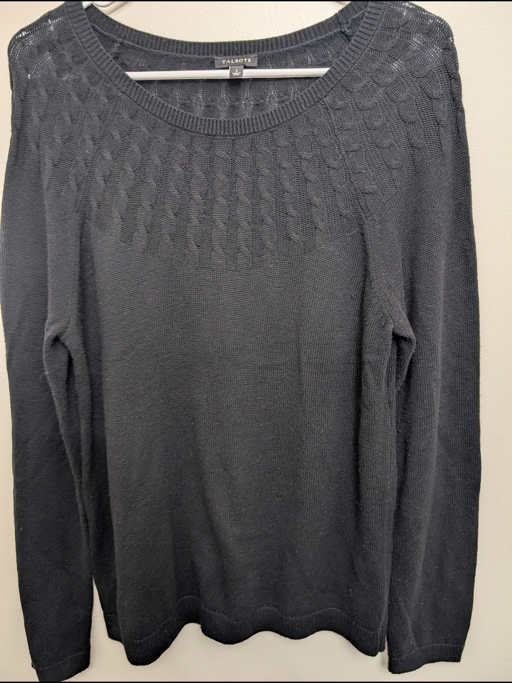 Talbots Women’s Black Cable Yoke Crewneck Sweater Large